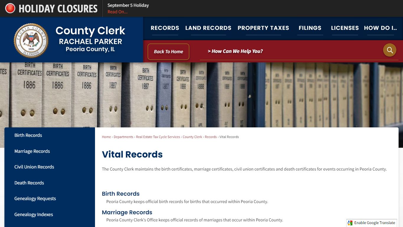 Vital Records | Peoria County, IL